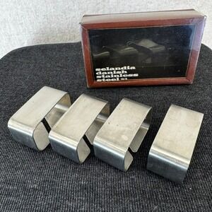 Selandia Danish Stainless Steel Napkin Rings Set of 4 Vintage MCM Geometric 18/8